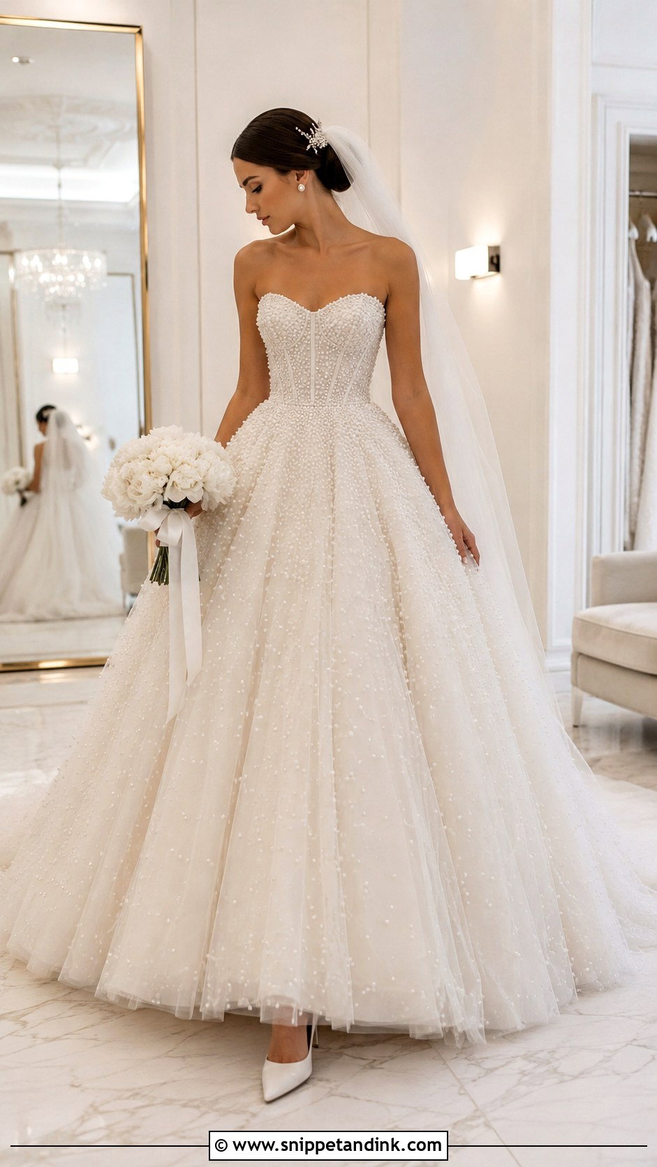 Pearl Embellished Ball Gown Wedding Dress - Snippet and Ink - 20 Big Poofy Wedding Dresses