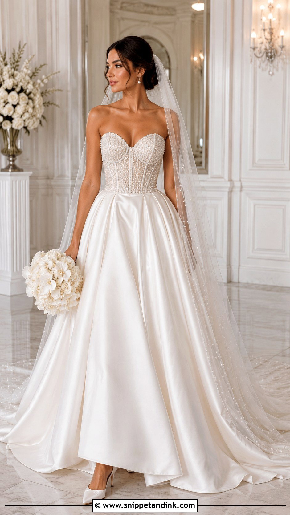 Pearl Embellished Ball Gown Wedding Dress With Long Train - Snippet and Ink - 20 Big Wedding Dresses Ball Gown Long Train