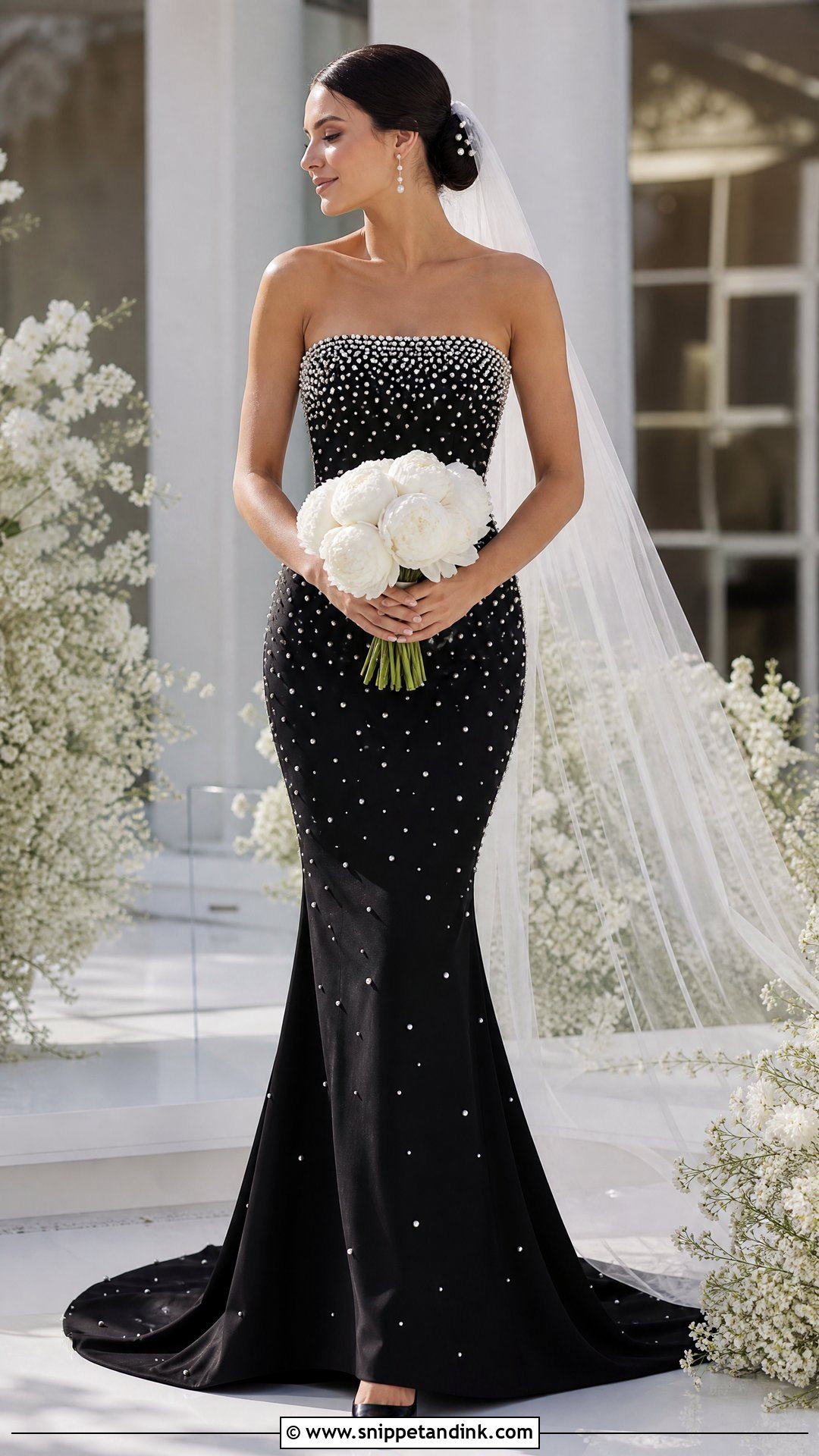 Pearl Embellished Black Mermaid Wedding Dress - Snippet and Ink - 25 Black Mermaid Wedding Dress Ideas