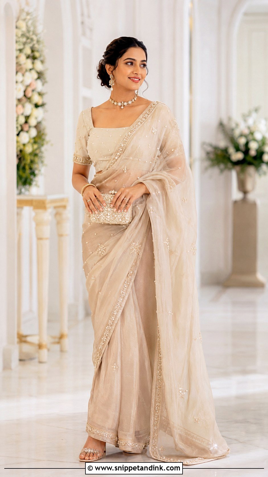 Pearl Embellished Bridal Blouse - Snippet and Ink - 20 Brides Wedding Blouse Designs