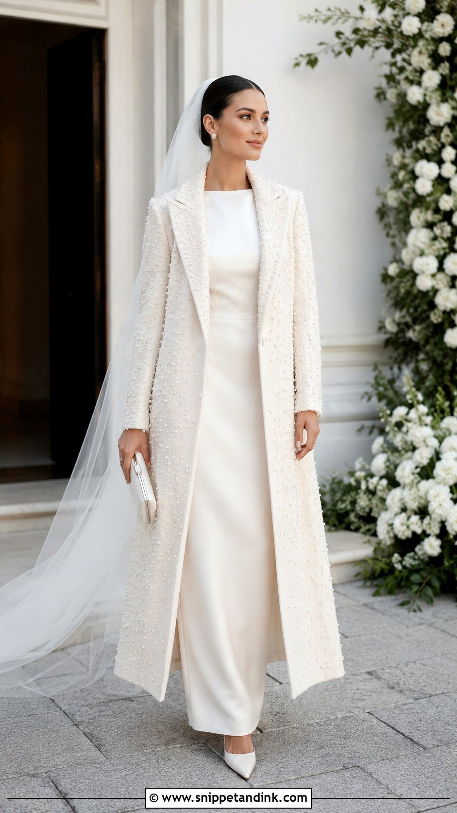 Pearl Embellished Bridal Coat - Snippet and Ink - 20 Winter Wedding Coat Ideas