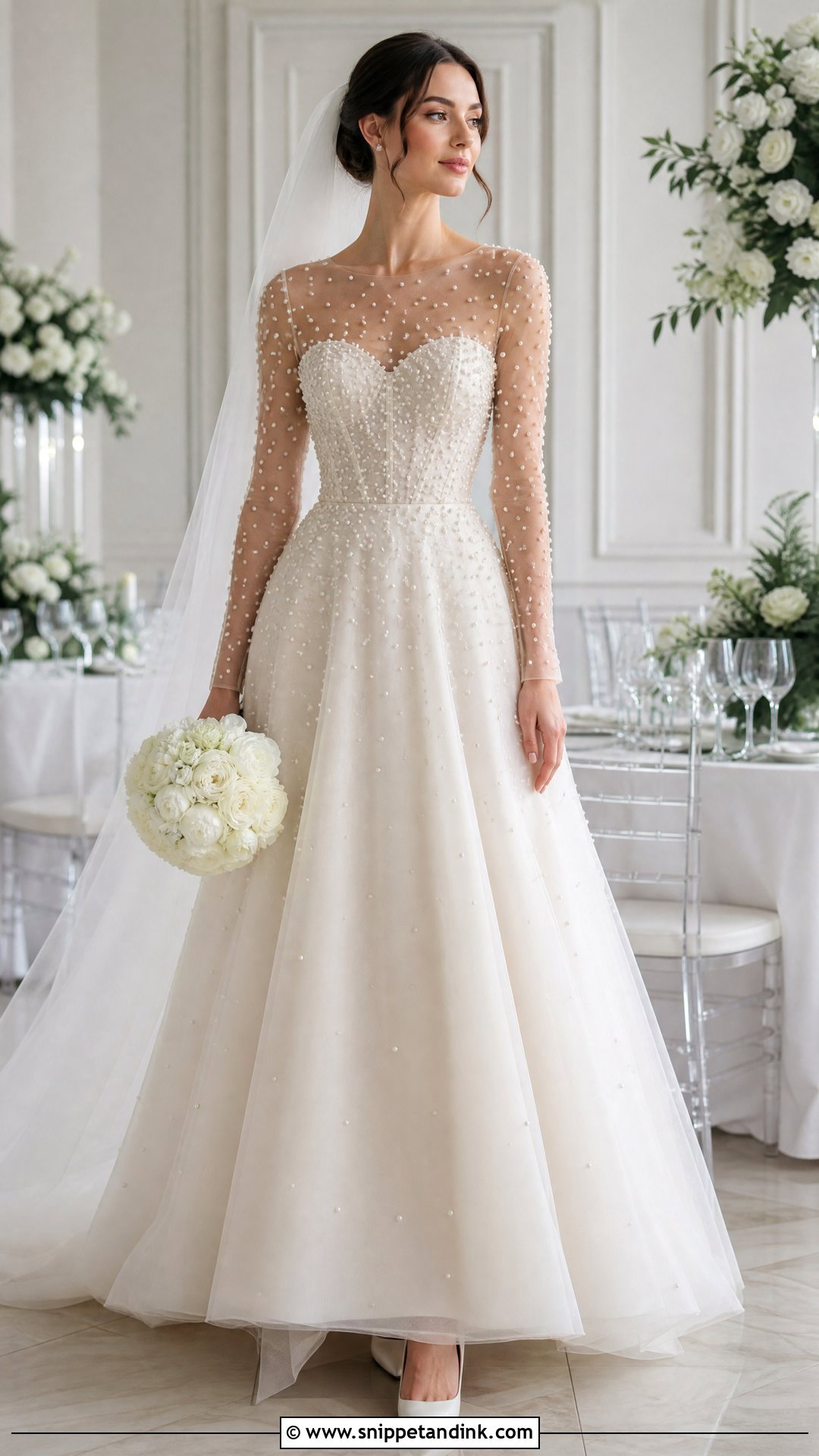 Pearl Embellished Bridal Dress - Snippet and Ink - 20 Modern Bridal Dress Ideas
