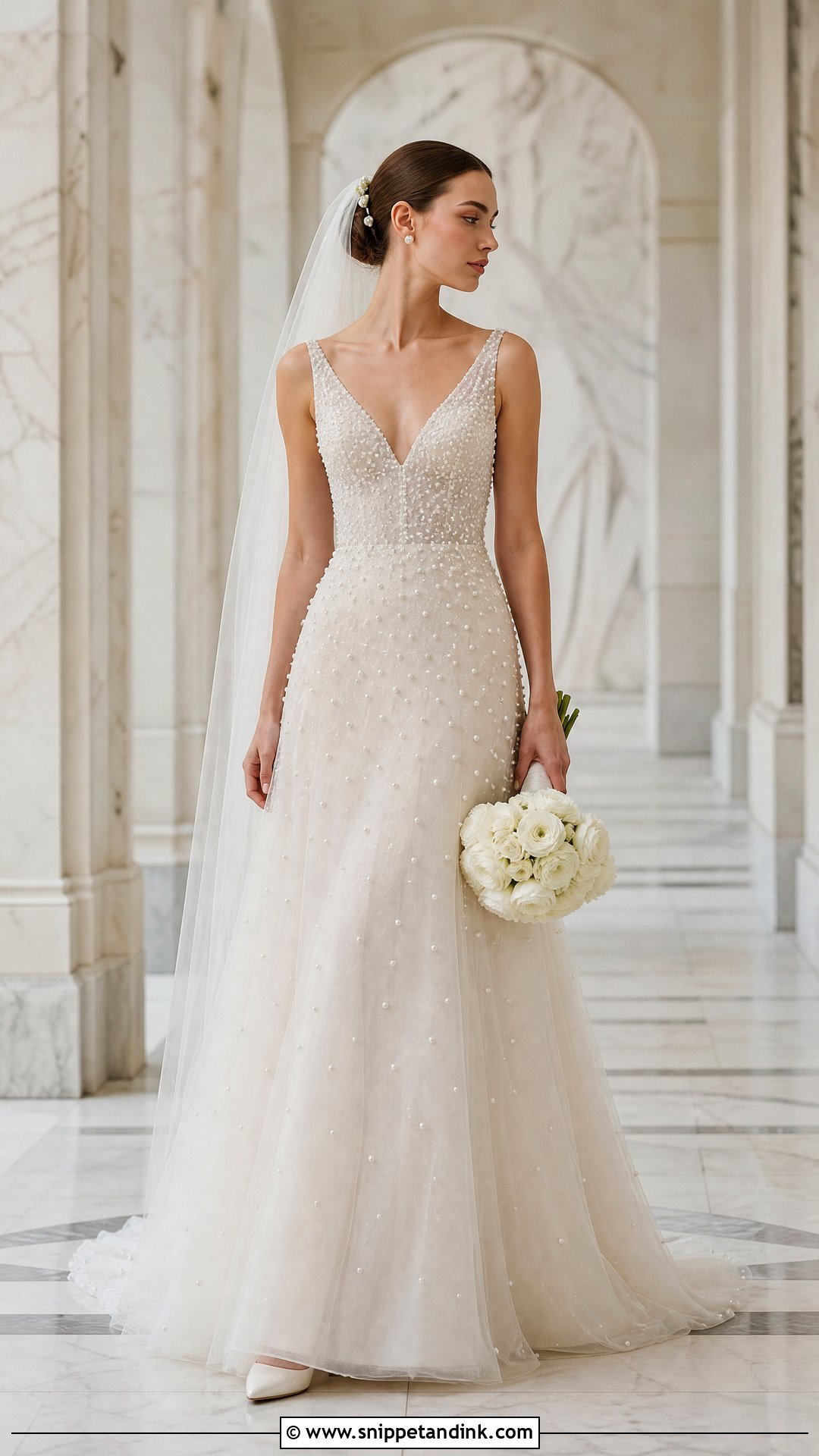 Pearl Embellished Bridal Dress - Snippet and Ink - 20 Bridal Dress Aesthetic Ideas