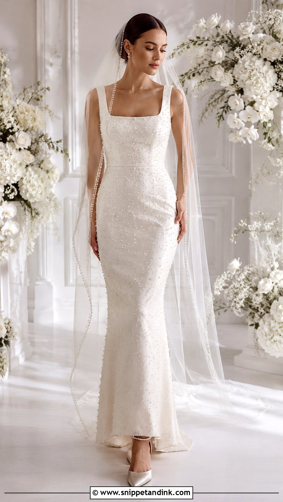 Pearl Embellished Bridal Dress Outfit - Snippet and Ink - 30 Bridal Wear Ideas