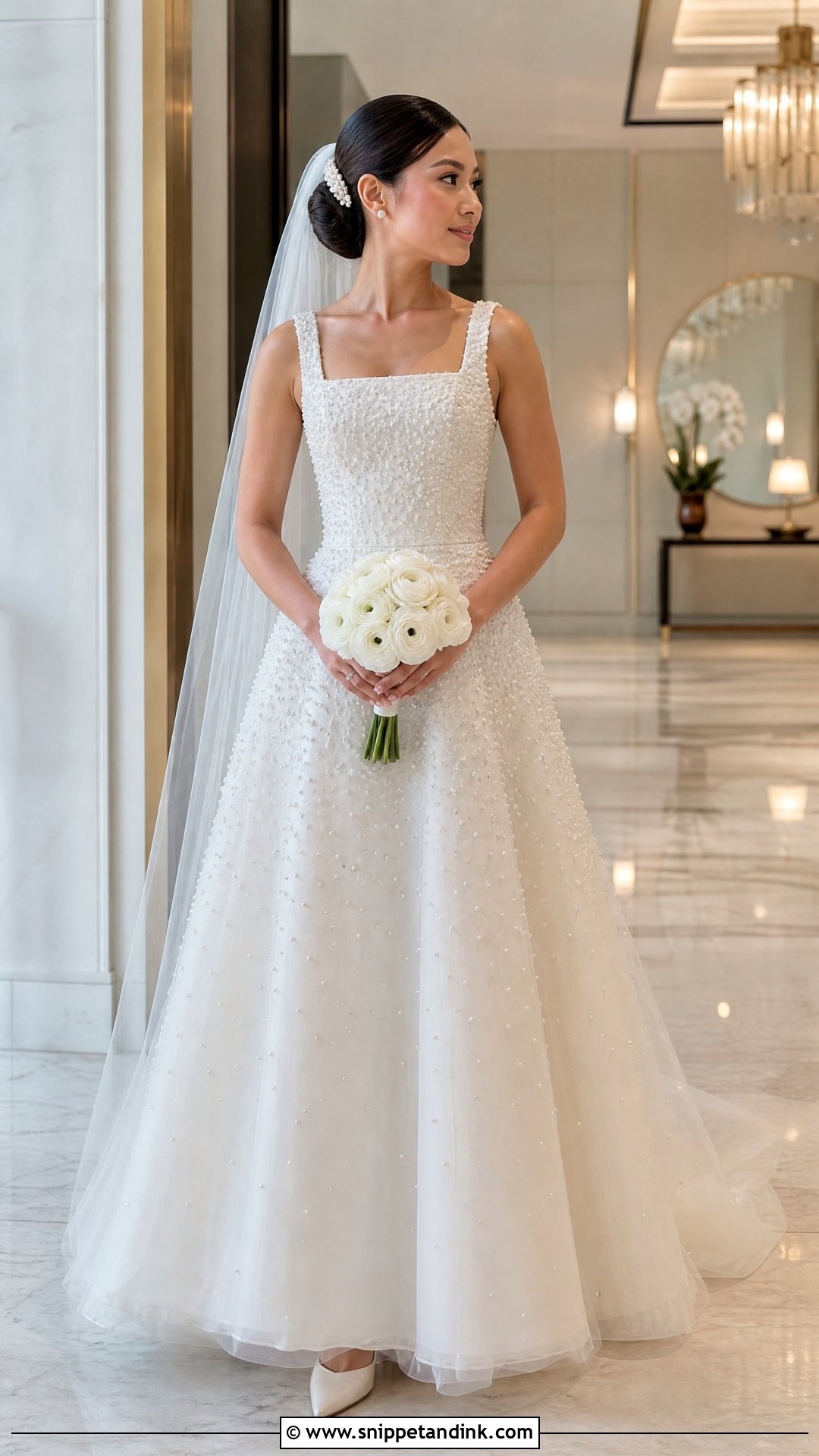 Pearl Embellished Bridal Gown Look - Snippet and Ink - 20 Bridal Gown Aesthetic Ideas