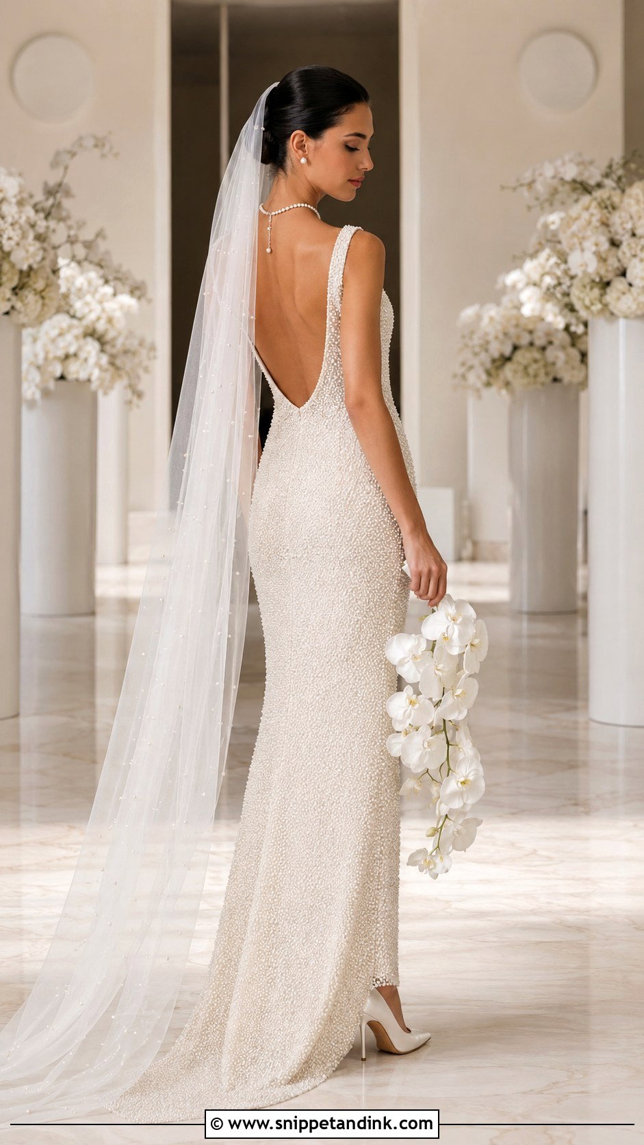Pearl Embellished Column 1920s Wedding Dress - Snippet and Ink - 20 1920s Inspired Wedding Dress Ideas