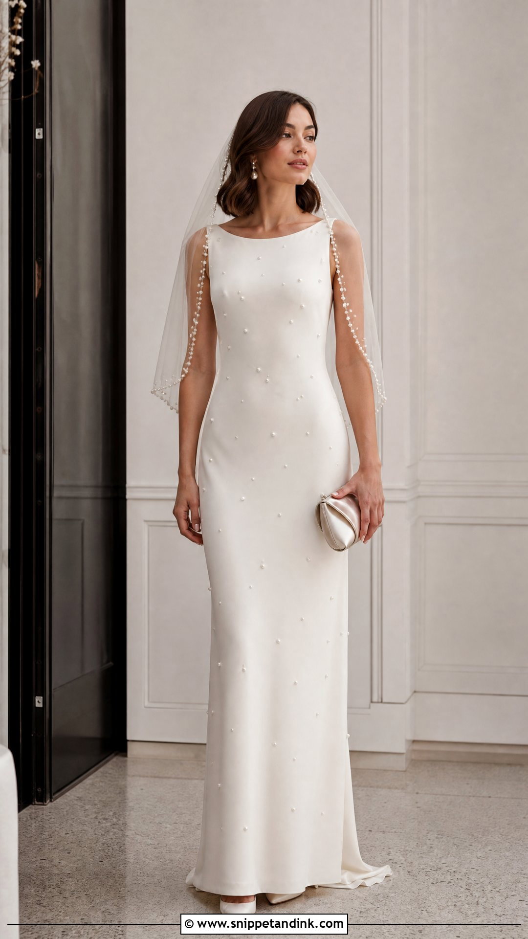 Pearl Embellished Column Wedding Dress - Snippet and Ink - 20 Vintage Glam Wedding Dress Ideas