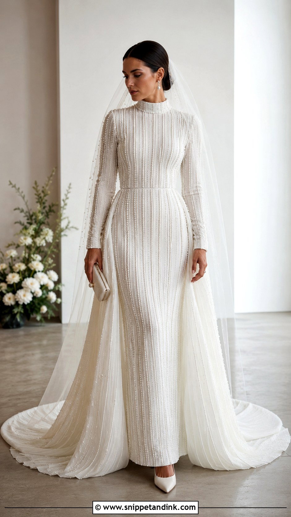Pearl Embellished Column Wedding Dress - Snippet and Ink - 20 Middle Eastern Wedding Dress Ideas