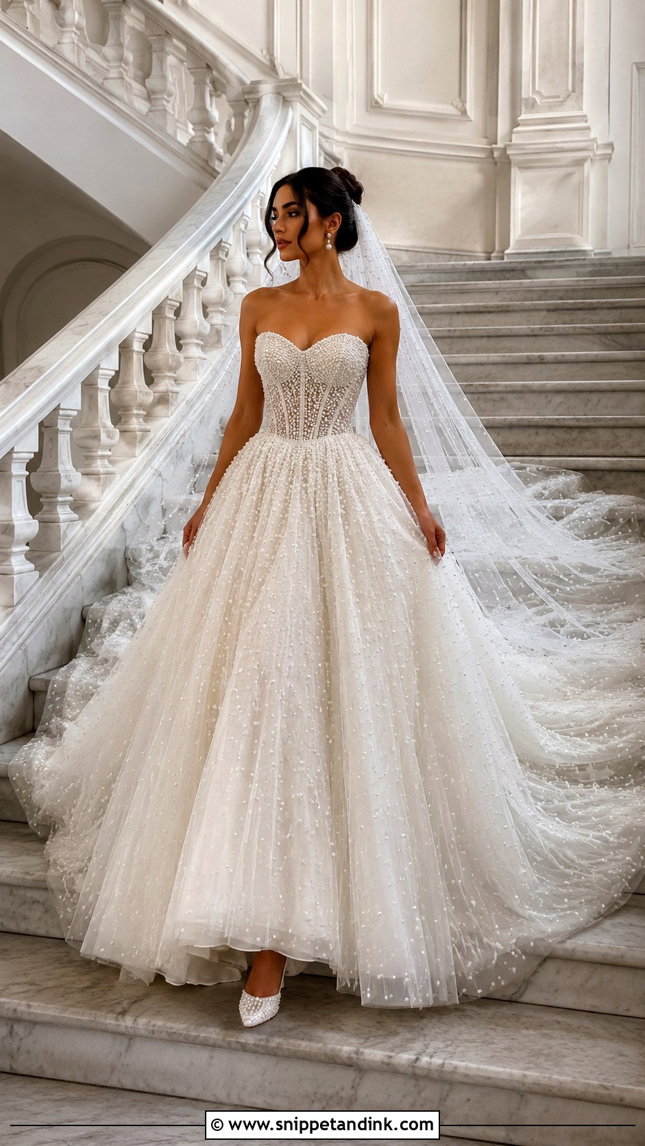 Pearl Embellished Corset Wedding Dress - Snippet and Ink - 20 Extravagant Wedding Dress Ideas
