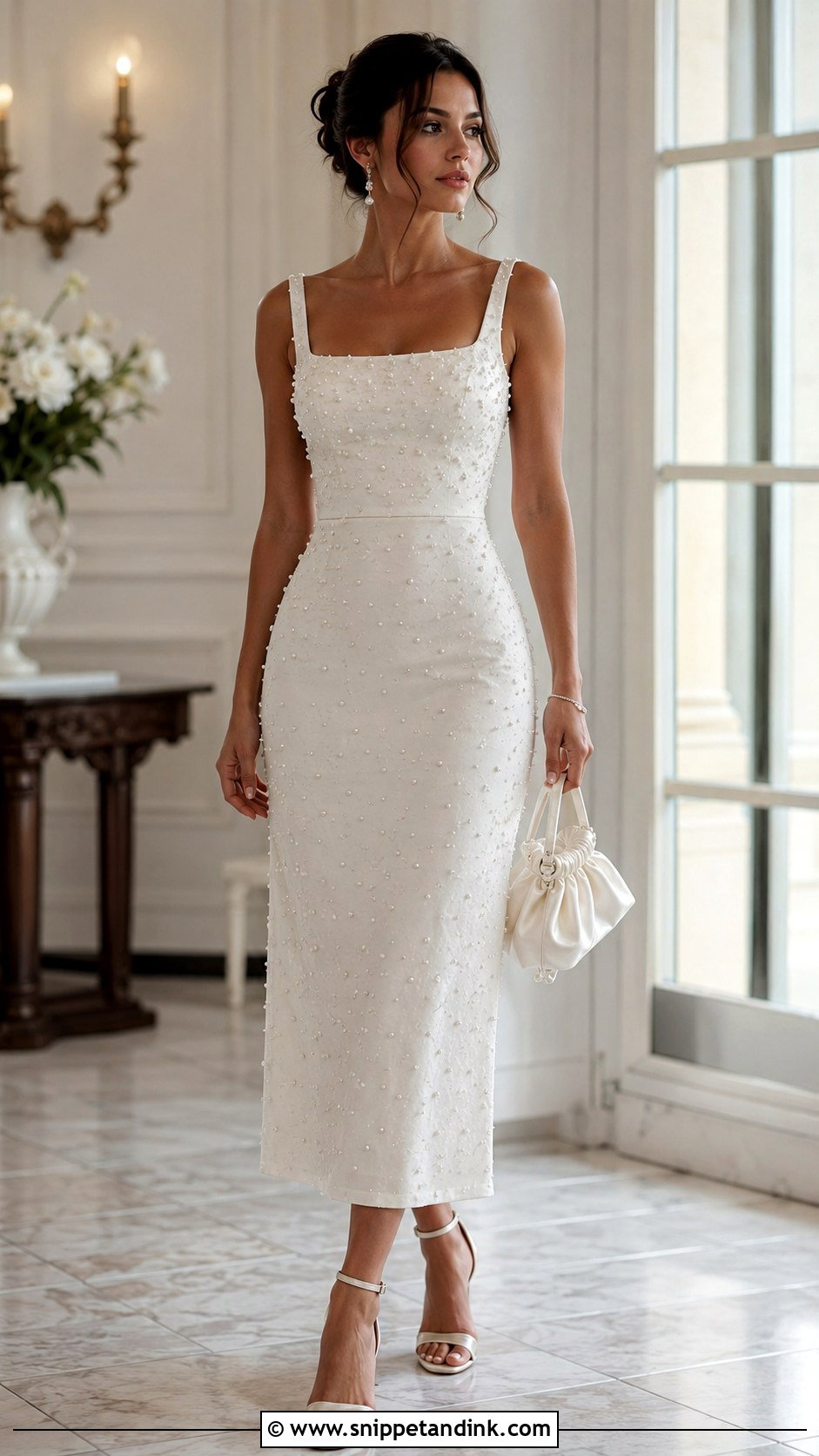 Pearl Embellished Dress for Bride - Snippet and Ink - 20 After Wedding Dress for Bride Ideas