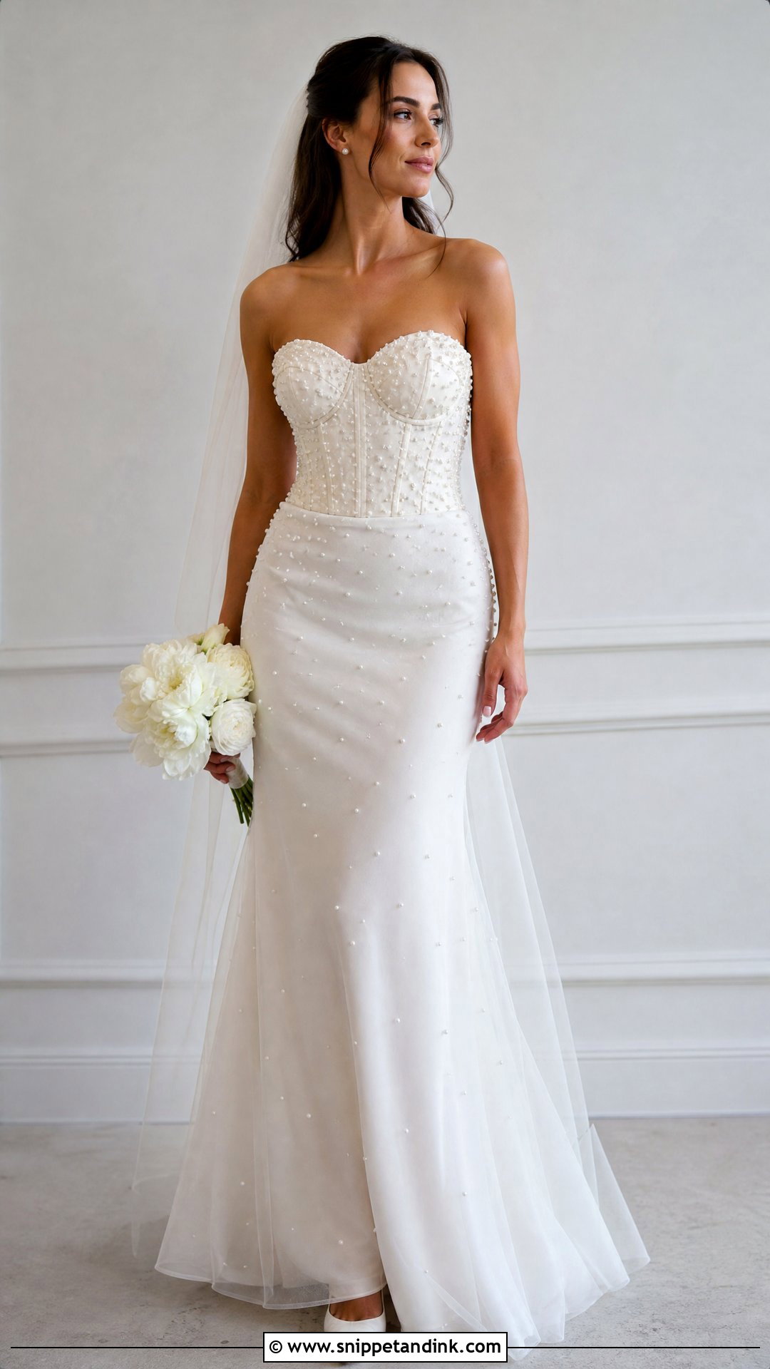Pearl Embellished Fitted Wedding Dress - Snippet and Ink - 20 Tight Fitting Wedding Dresses