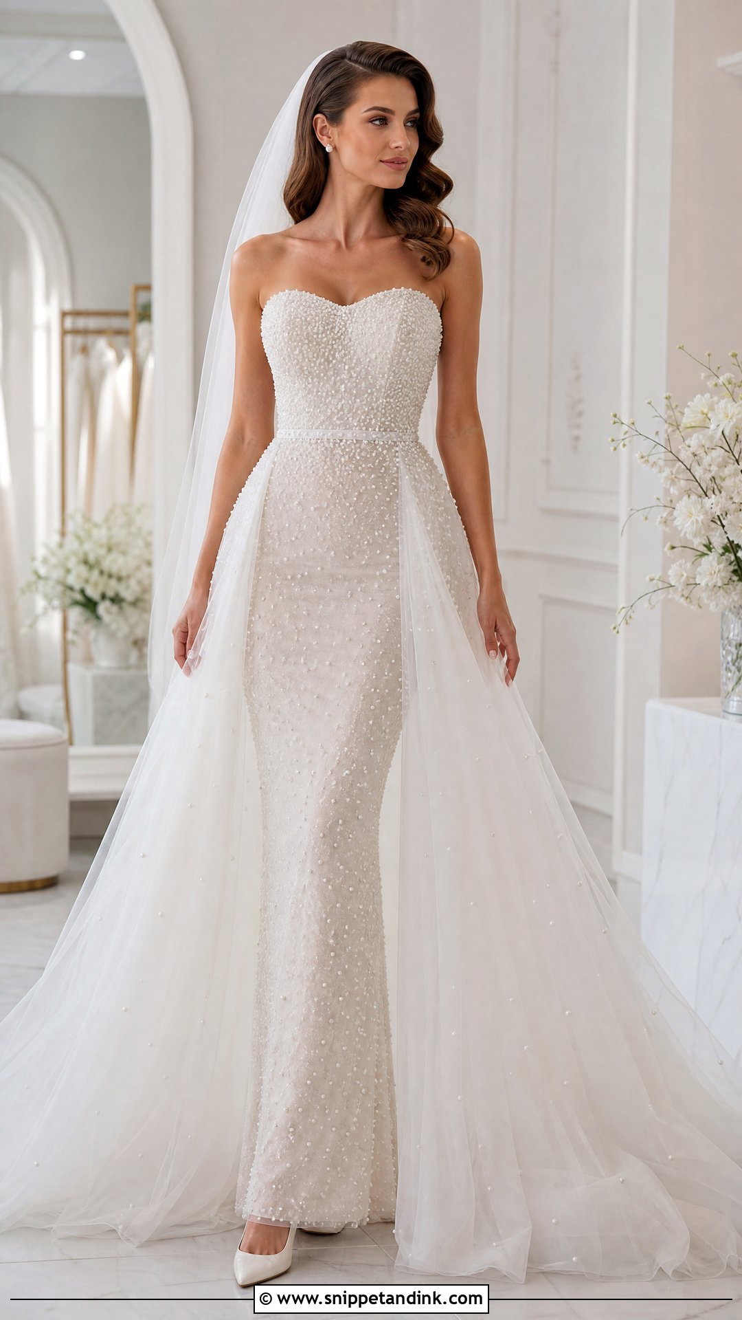 Pearl Embellished Fitted Wedding Dress - Snippet and Ink - 20 Tight Fitted Wedding Dress Ideas