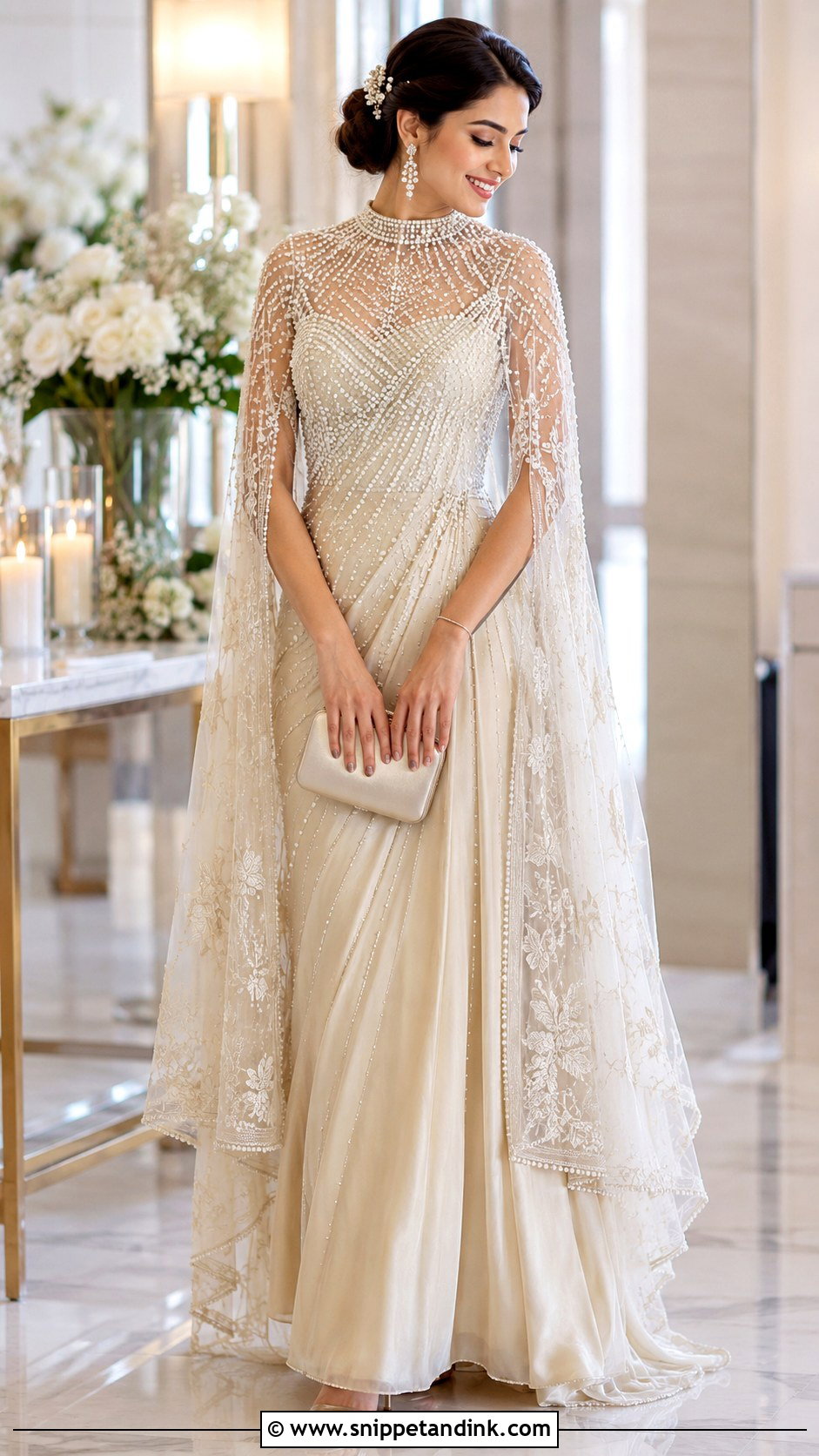Pearl Embellished Ivory Gown - Snippet and Ink - 20 Latest Gown Designs Indian Wedding