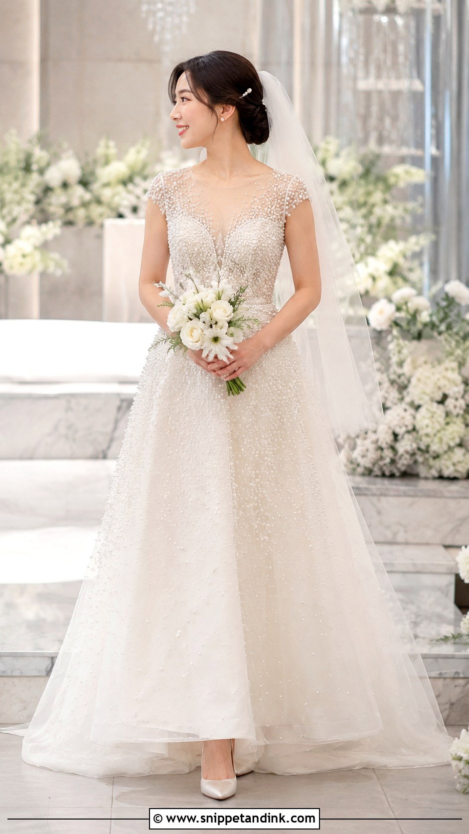Pearl Embellished Korean Bridal Dress - Snippet and Ink - 20 Korean Bridal Dress Ideas