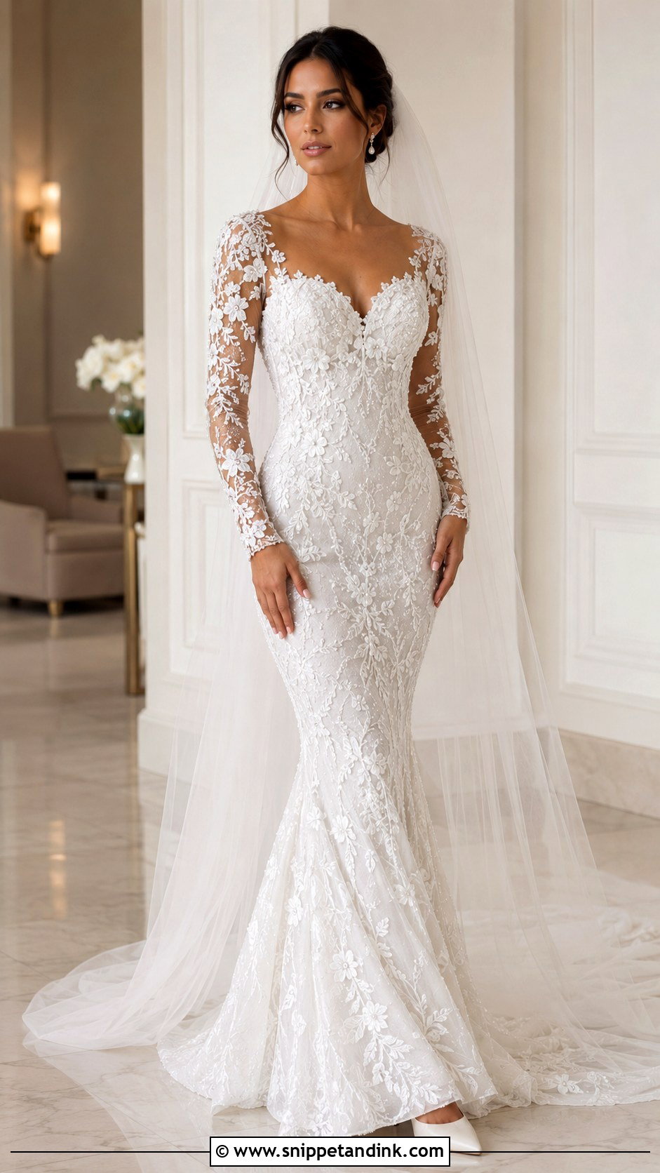 Pearl Embellished Lace Wedding Dress - Snippet and Ink - 20 Haley Bieber Wedding Dress Ideas