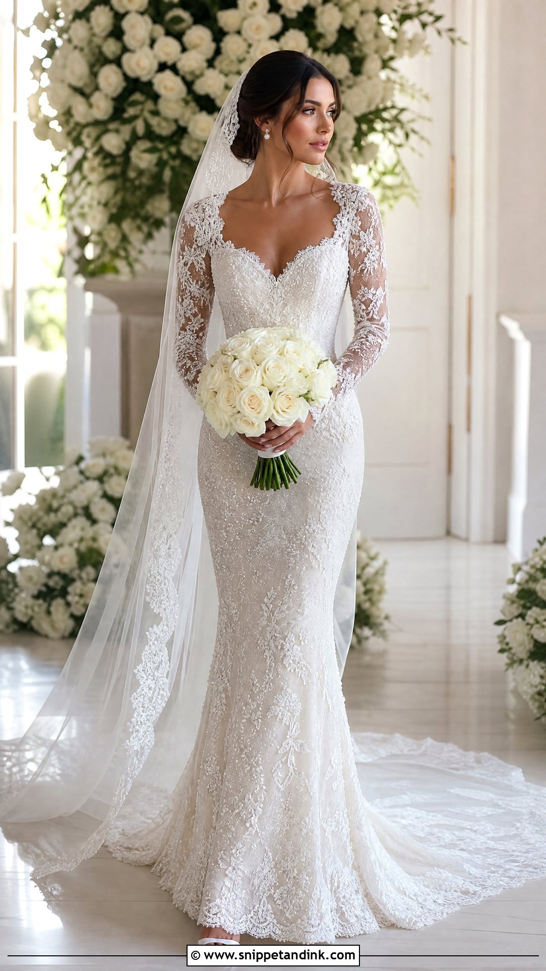 Pearl Embellished Lace Wedding Dress - Snippet and Ink - 20 Hailey Beiber Wedding Dress Ideas