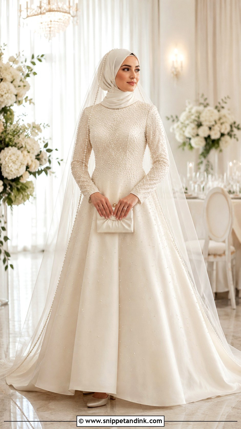 Pearl Embellished Muslim Bridal Dress - Snippet and Ink - 20 Bridal Muslim Dresses