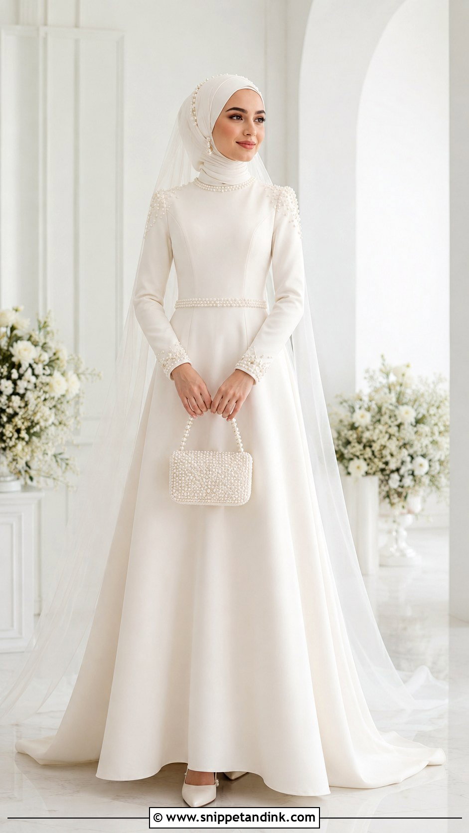 Pearl Embellished Muslimah Wedding Dress - Snippet and Ink - 20 Simple Muslimah Wedding Dress Ideas