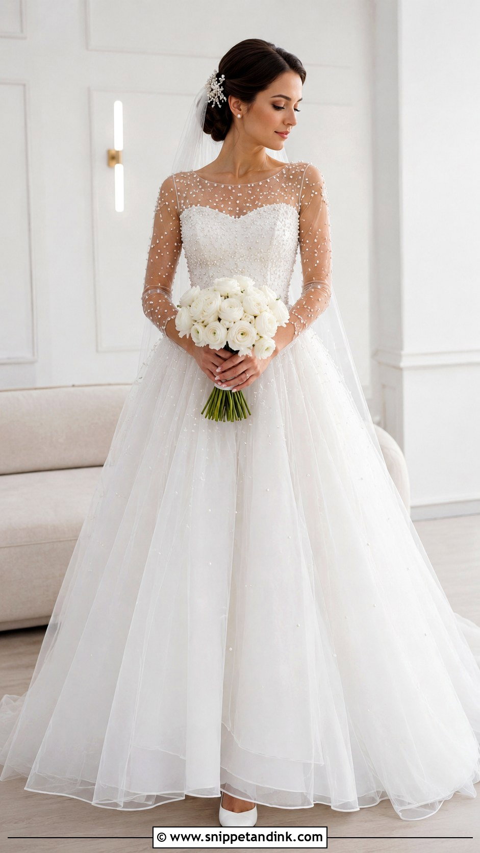 Pearl Embellished Princess Wedding Dress - Snippet and Ink - 20 Gorgeous Wedding Dress Princesses Ideas