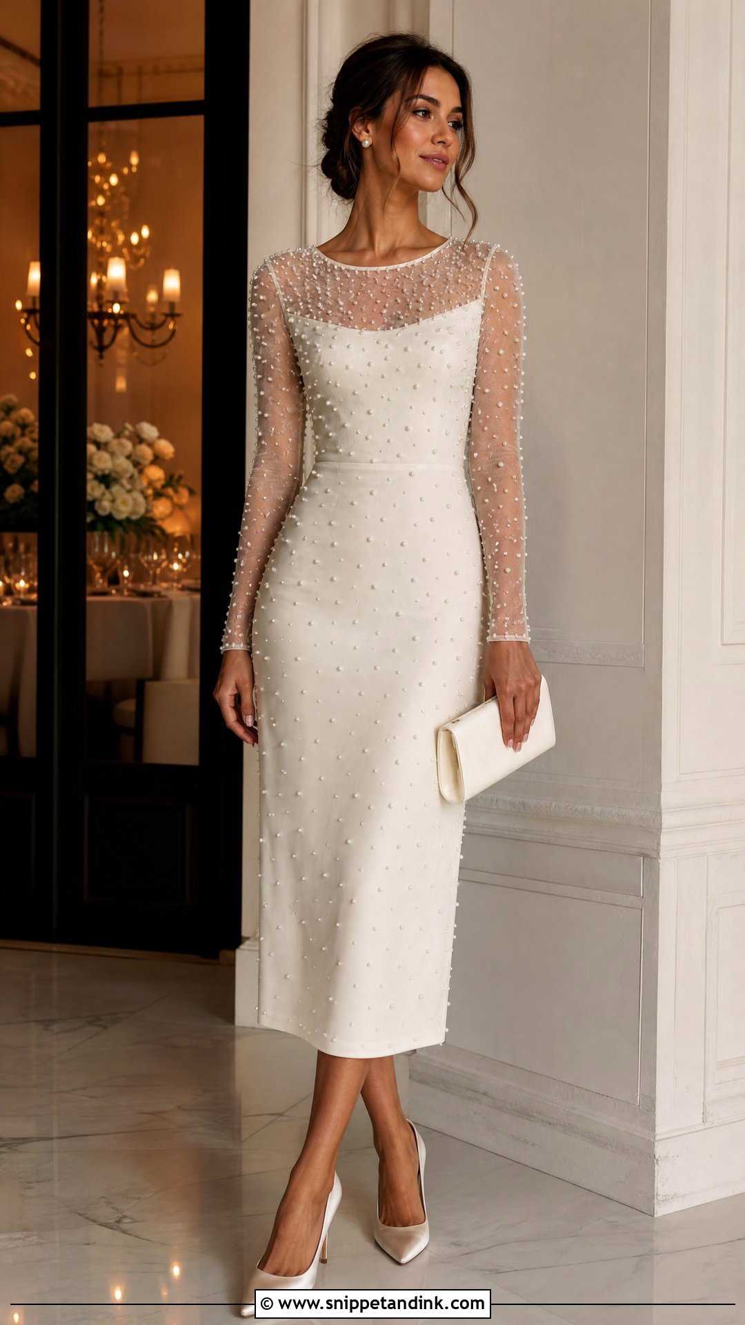 Pearl Embellished Rehearsal Dinner Dress - Snippet and Ink - 20 Unique Rehearsal Dinner Dress Ideas