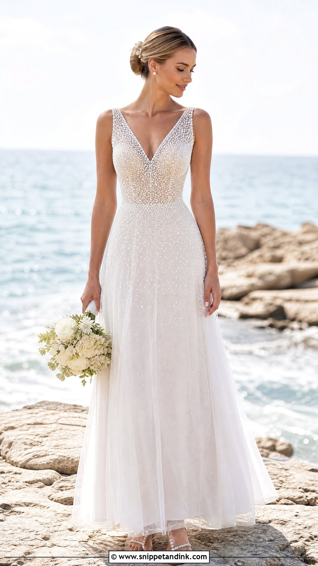 Pearl Embellished Sea Wedding Dress - Snippet and Ink - 20 Sea Wedding Dress Ideas