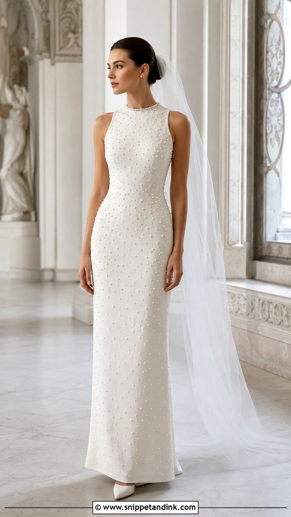 Pearl Embellished Sheath Wedding Dress - Snippet and Ink - 20 Elegant Classy Vintage Wedding Dress Ideas