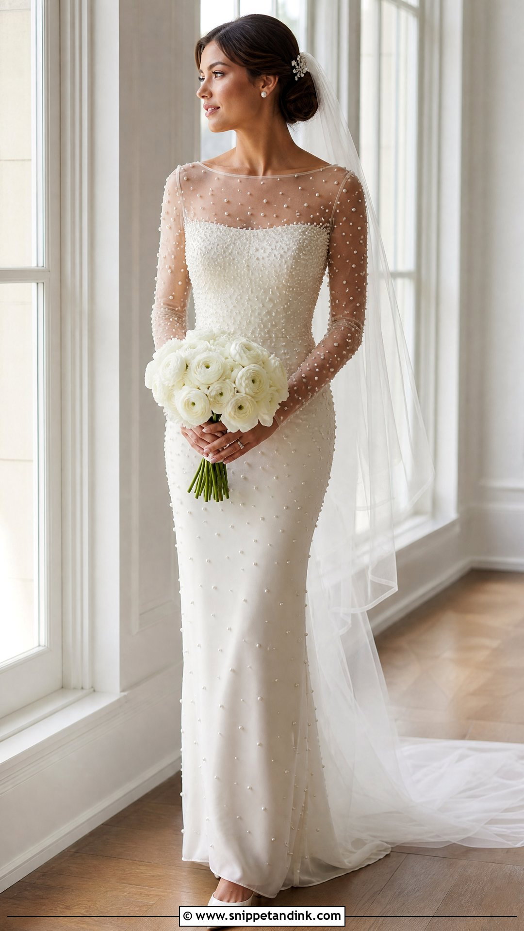 Pearl Embellished Sheath Wedding Gown - Snippet and Ink - 20 Sheath Wedding Gown Ideas