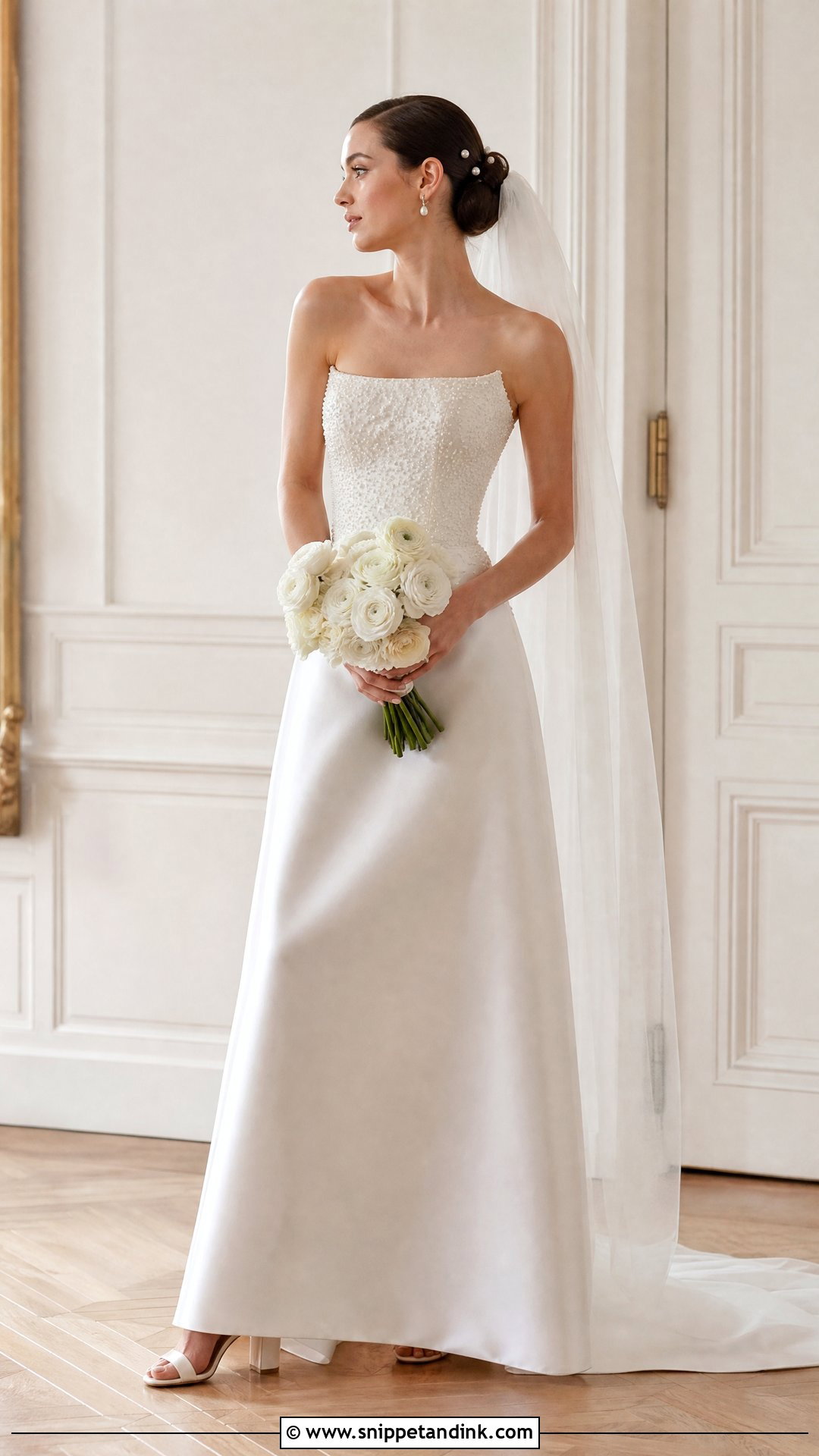 Pearl Embellished Silk Satin Wedding Dress - Snippet and Ink - 20 Silk Satin Wedding Dress Ideas