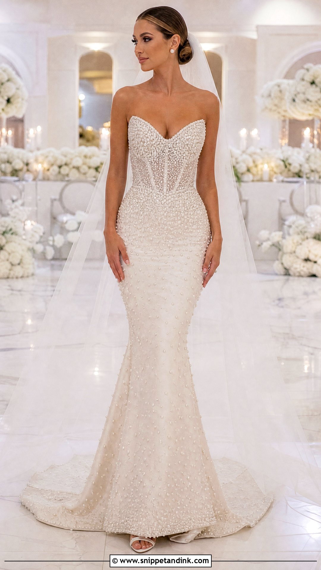 Pearl Embellished Skin Tight Wedding Dress - Snippet and Ink - 20 Skin Tight Wedding Dress Ideas