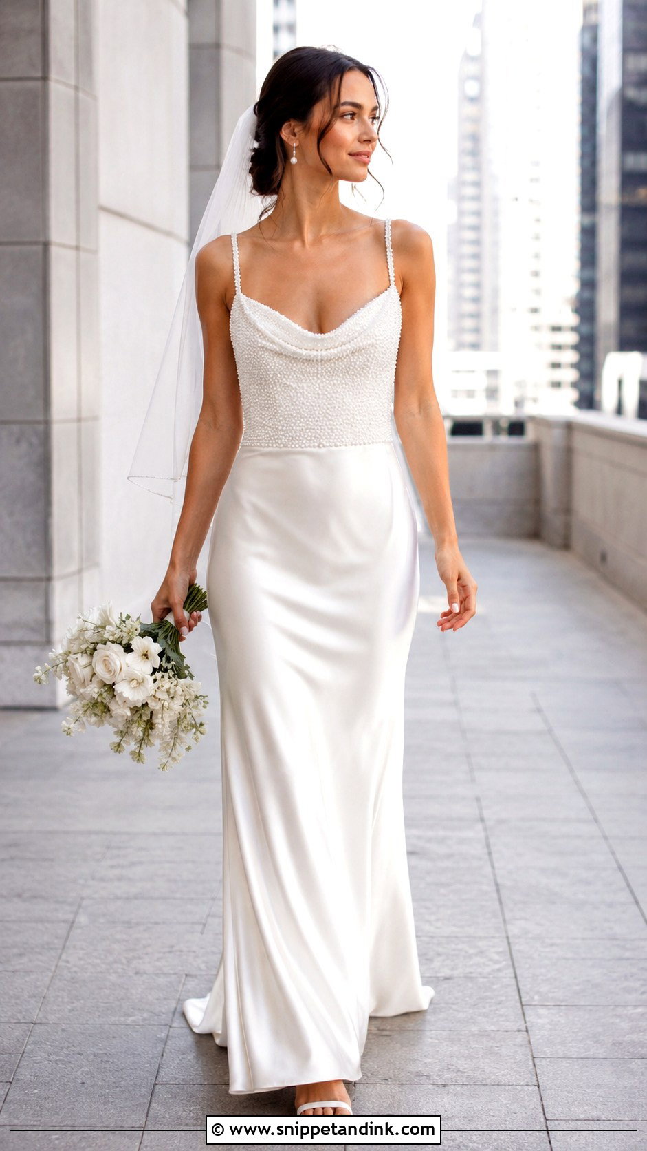 Pearl Embellished Slip Wedding Dress - Snippet and Ink - 20 Modern Romantic Wedding Dress Ideas