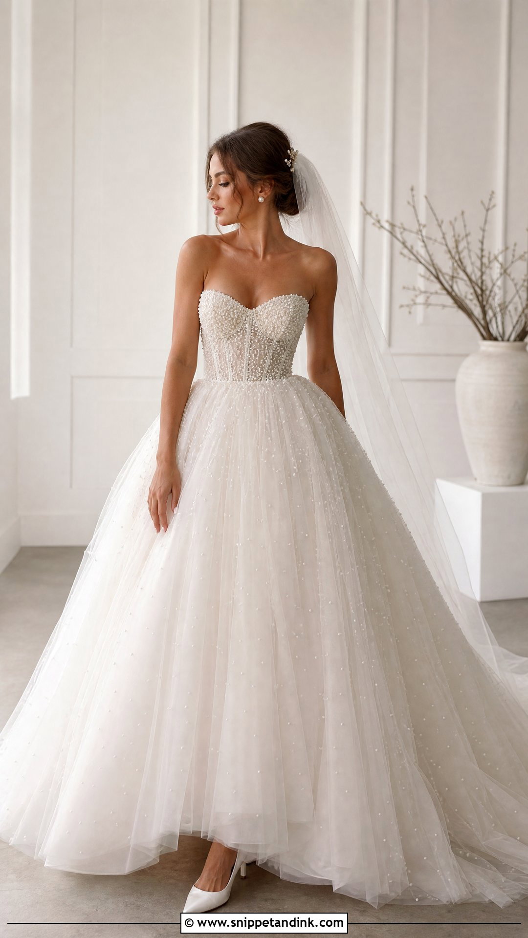 Pearl Embellished Tulle Ball Gown Wedding Dress - Snippet and Ink - 20 Big Wedding Dresses Ball Gown