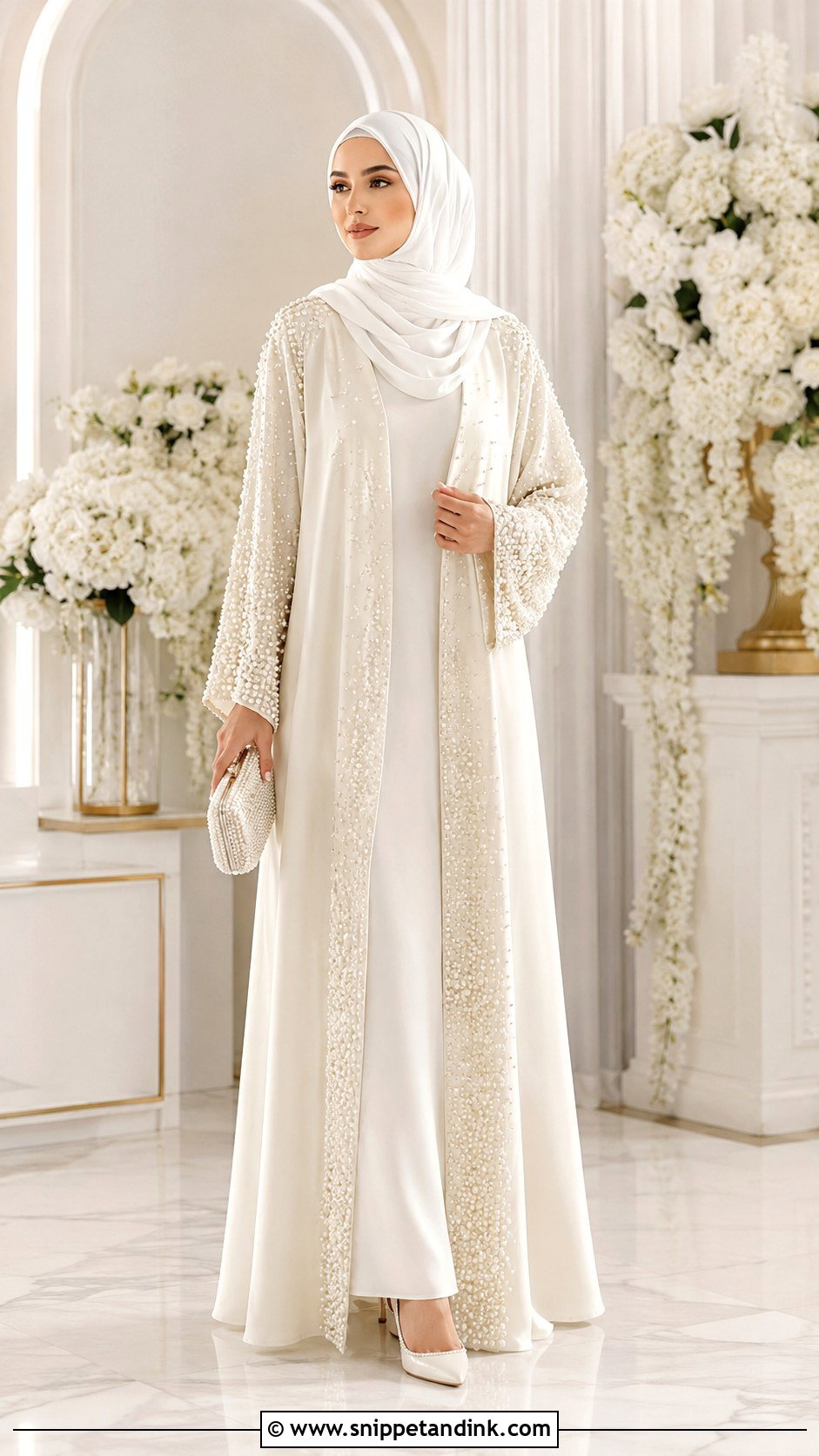 Pearl Embellished Wedding Abaya Outfit - Snippet and Ink - 25 Abaya Wedding Dress Ideas