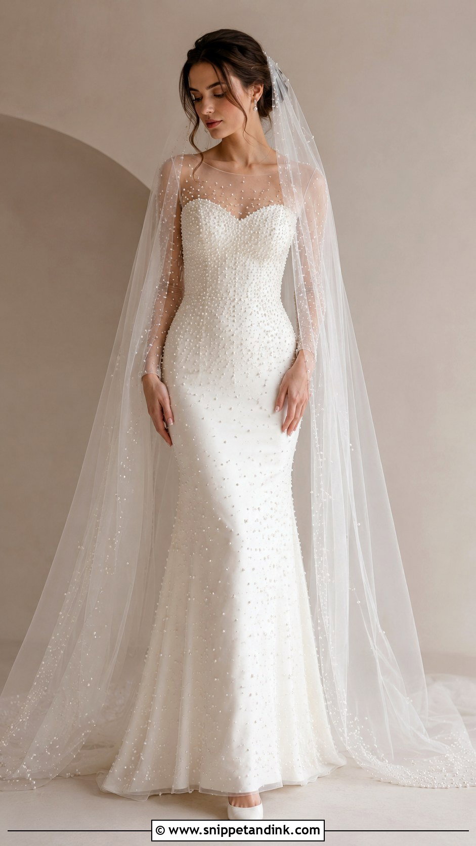 Pearl Embellished Wedding Dress - Snippet and Ink - 30 Old Hollywood Wedding Dress Ideas