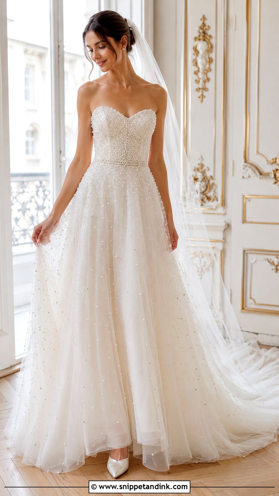 Pearl Embellished Wedding Dress - Snippet and Ink - 30 Wedding Dress Design Ideas