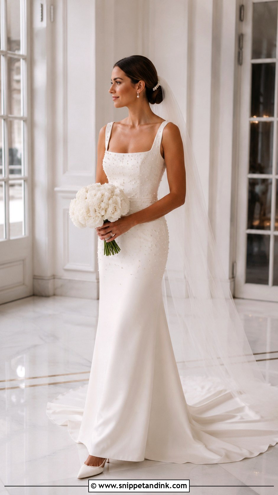 Pearl Embellished Wedding Dress - Snippet and Ink - 20 Slim Fit Wedding Dresses