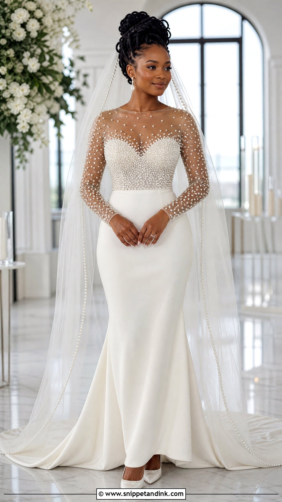 Pearl Embellished Wedding Dress - Snippet and Ink - 25 Black Woman Wedding Dress Ideas