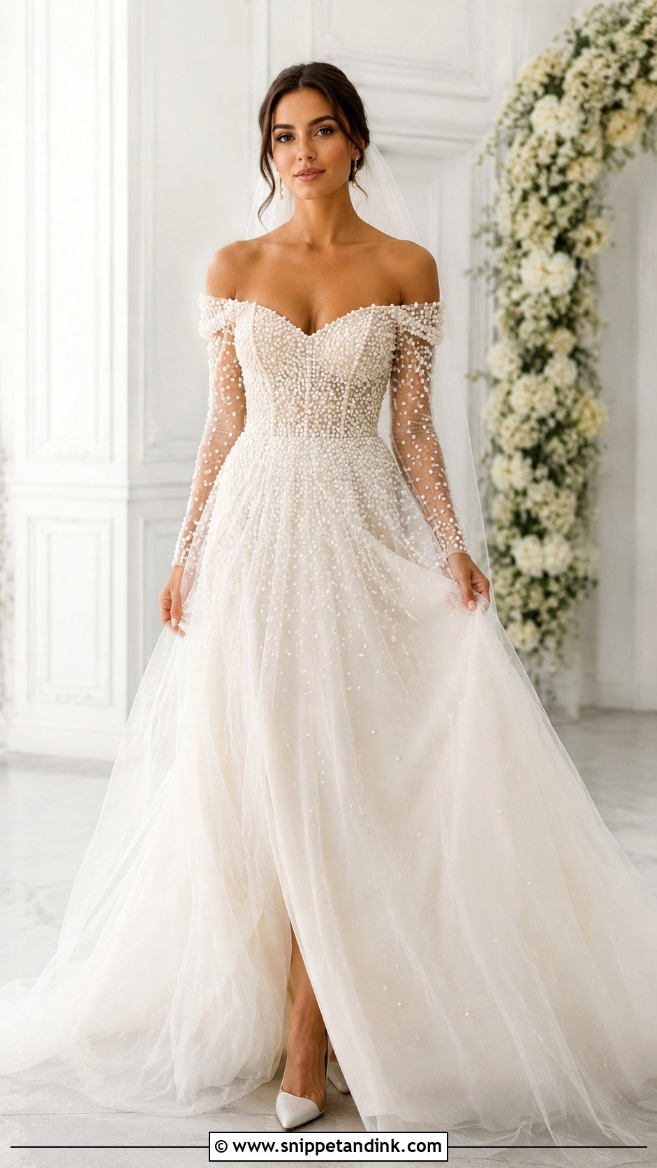 Pearl Embellished Wedding Dress - Snippet and Ink - 25 Classic Elegant Wedding Dresses