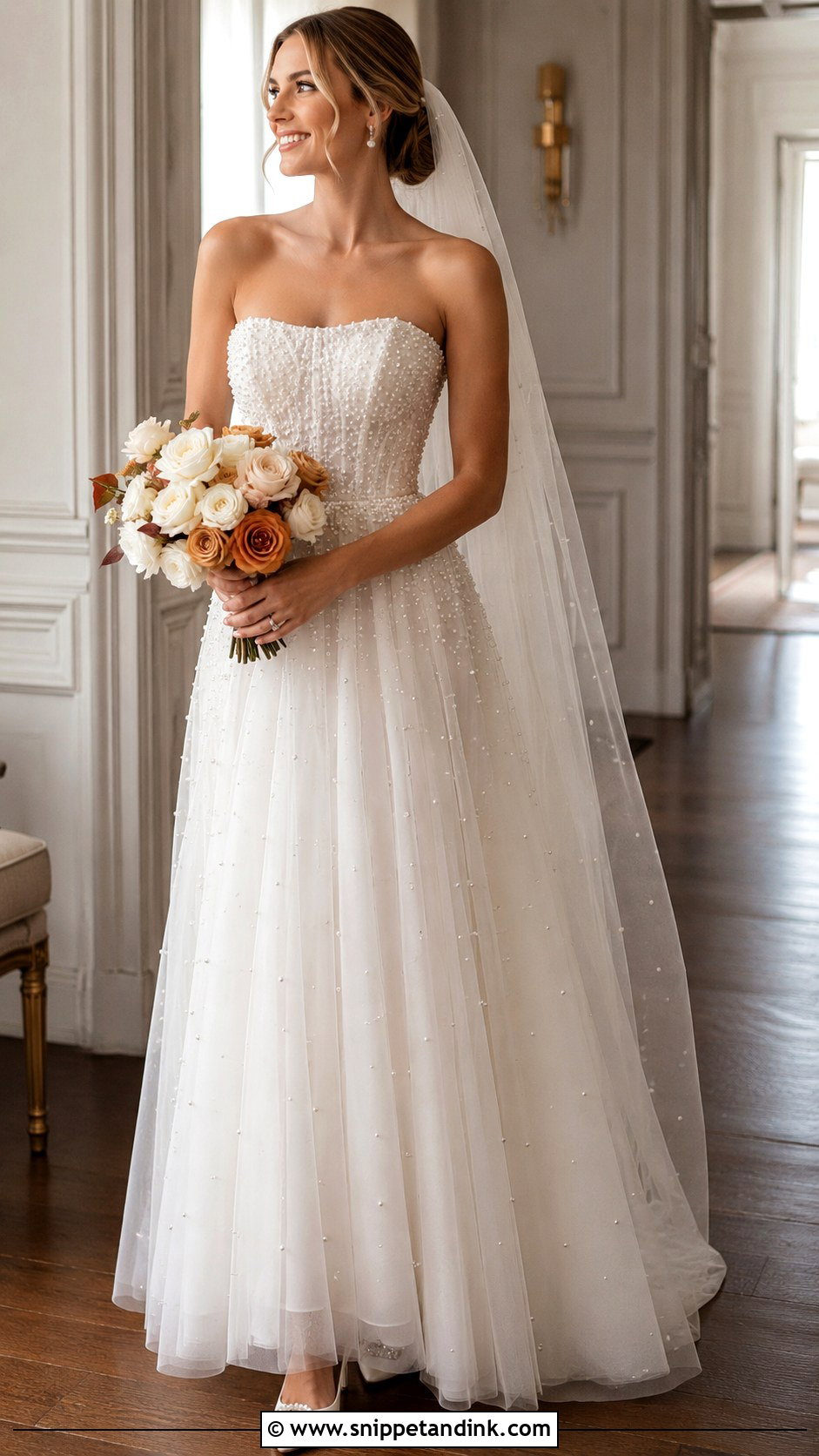 Pearl Embellished Wedding Dress - Snippet and Ink - 25 Fall Wedding Dresses Bride