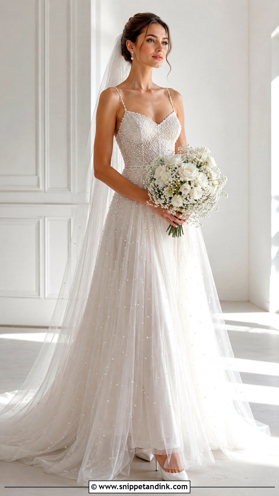 Pearl Embellished Wedding Dress - Snippet and Ink - 25 Royalty Wedding Dress Ideas