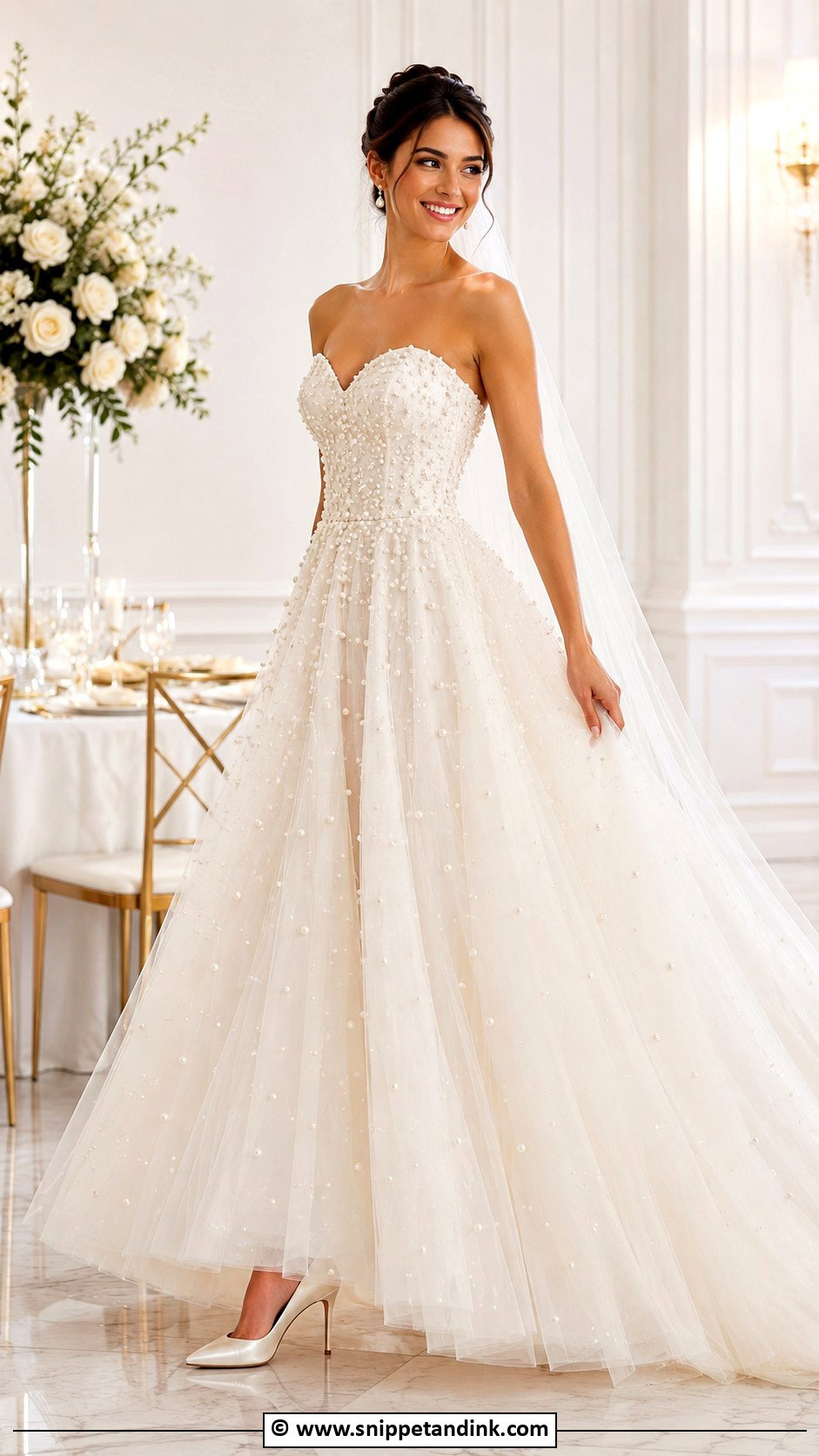 Pearl Embellished Wedding Dress - Snippet and Ink - 30 Marriage Dress Ideas