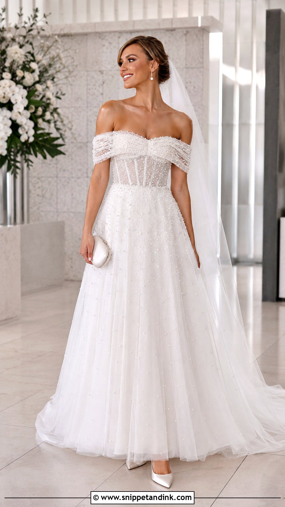 Pearl Embellished Wedding Dress - Snippet and Ink - 20 Amal Clooney Wedding Dress Ideas
