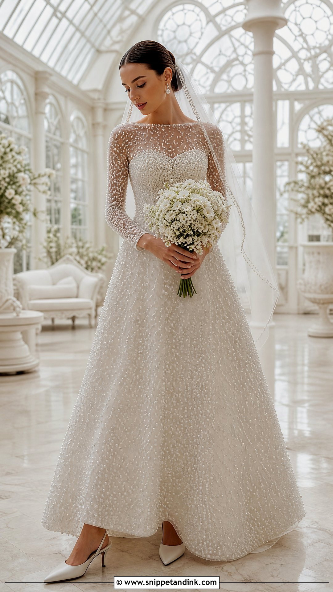 Pearl Embellished Wedding Dress - Snippet and Ink - 20 Boujee Wedding Dress Ideas