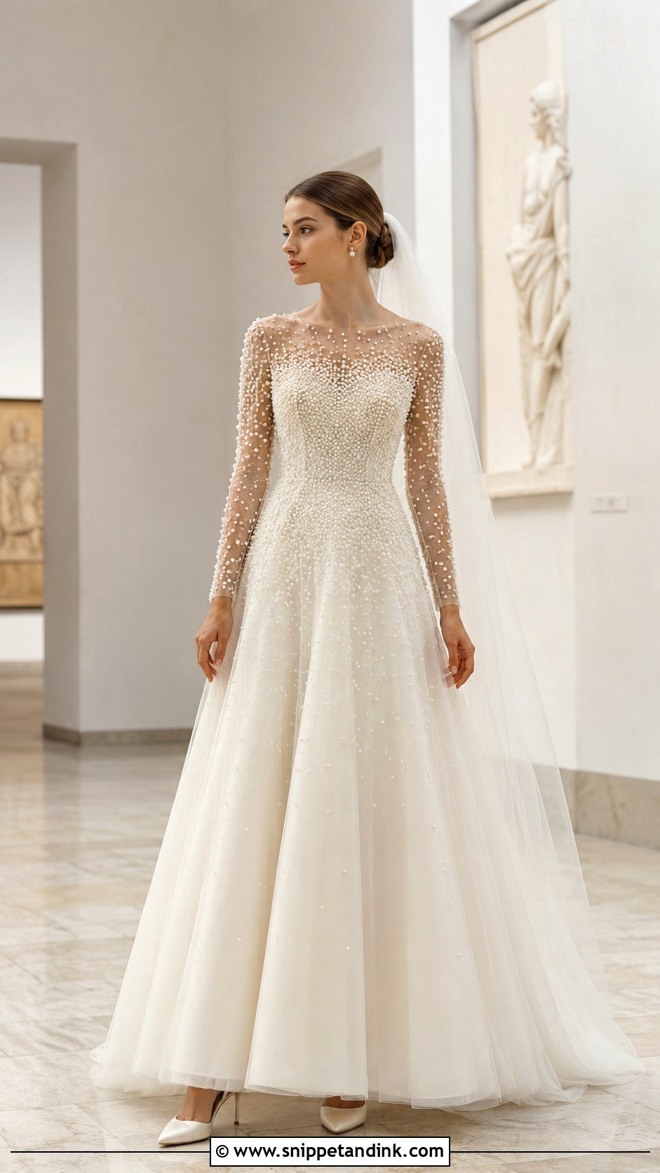 Pearl Embellished Wedding Dress - Snippet and Ink - 20 Classical Wedding Dress Ideas