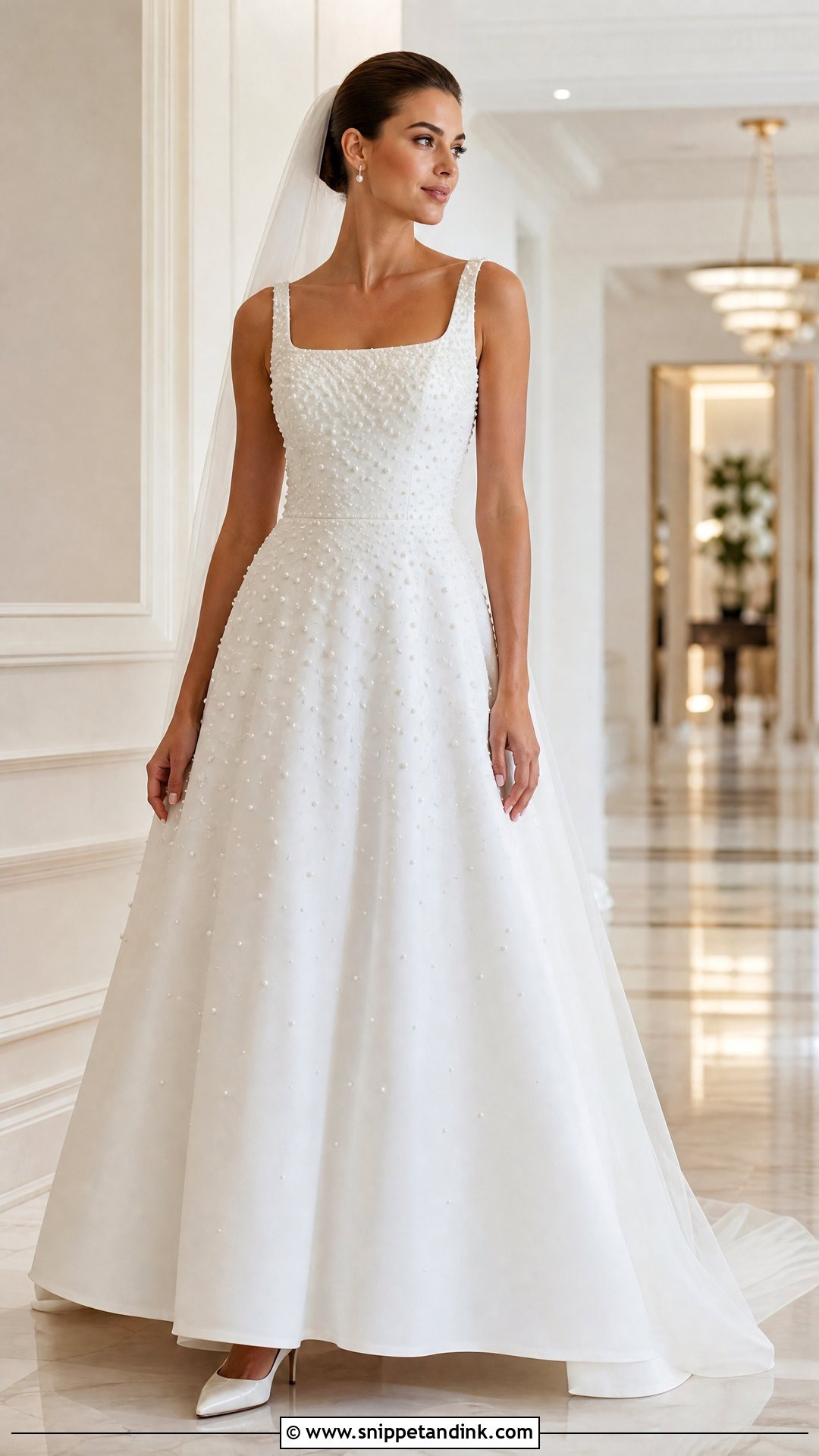 Pearl Embellished Wedding Dress - Snippet and Ink - 20 Wedding Dress Without Sleeves