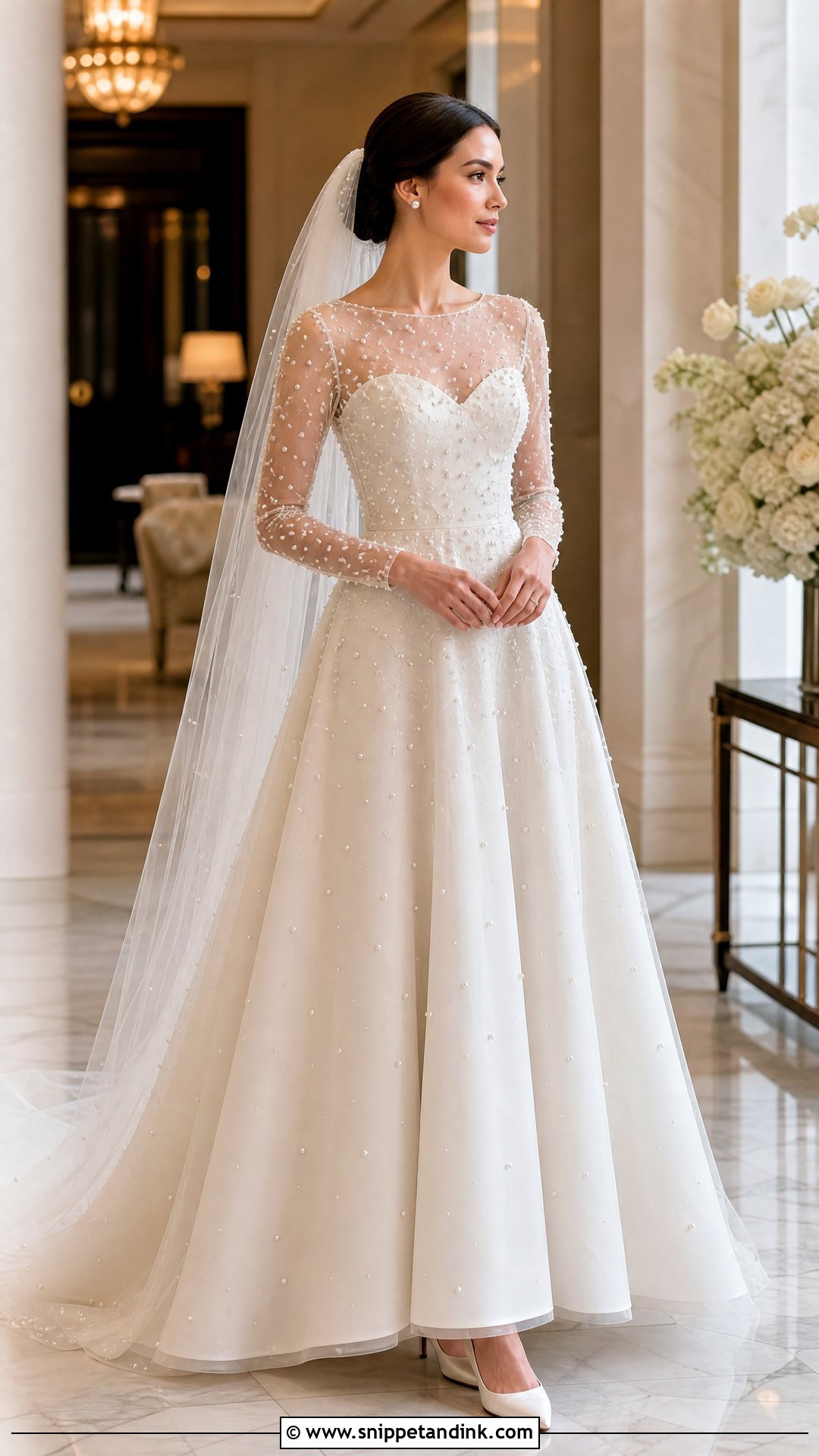 Pearl Embellished Wedding Dress - Snippet and Ink - 20 Weeding Dress 2023 Ideas