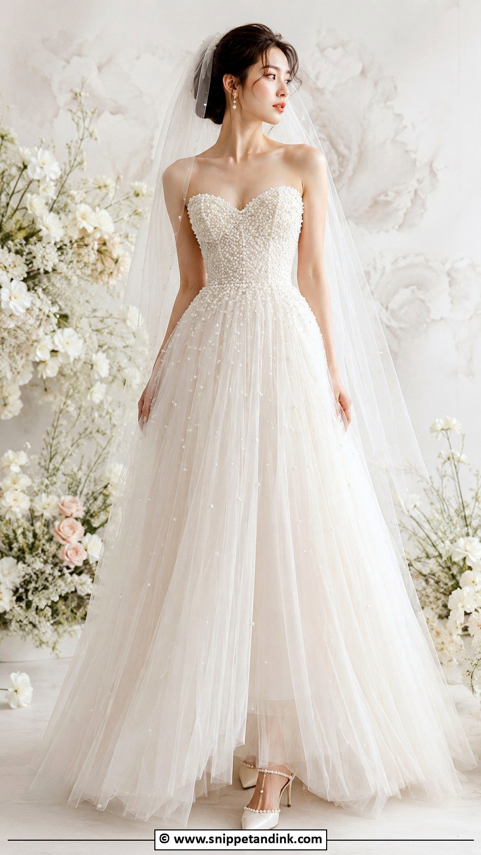 Pearl Embellished Wedding Dress - Snippet and Ink - 30 Wedding Dress Aesthetic Ideas