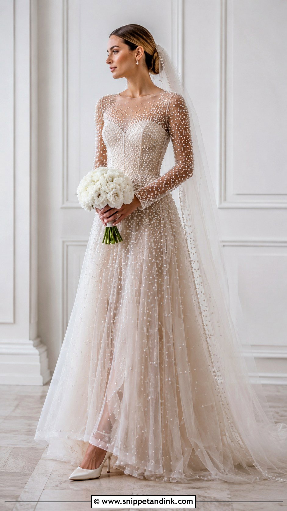 Pearl Embellished Wedding Dress - Snippet and Ink - 25 Bride Wedding Dress Ideas