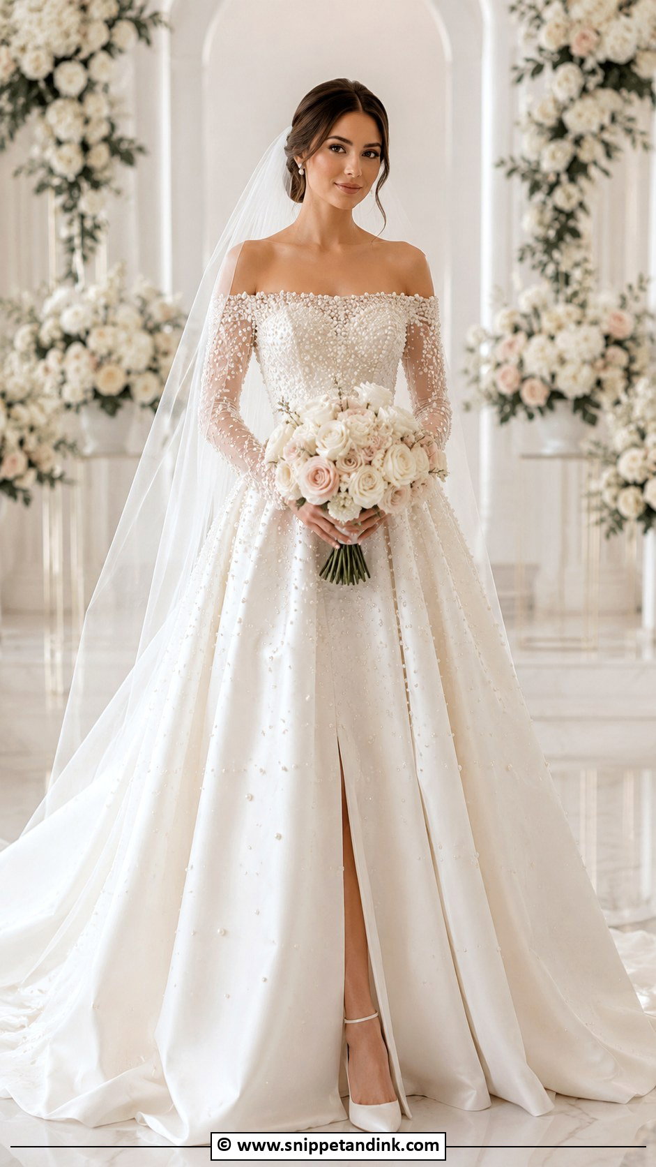 Pearl Embellished Wedding Dress Outfit - Snippet and Ink - 25 Bride Wedding Outfits