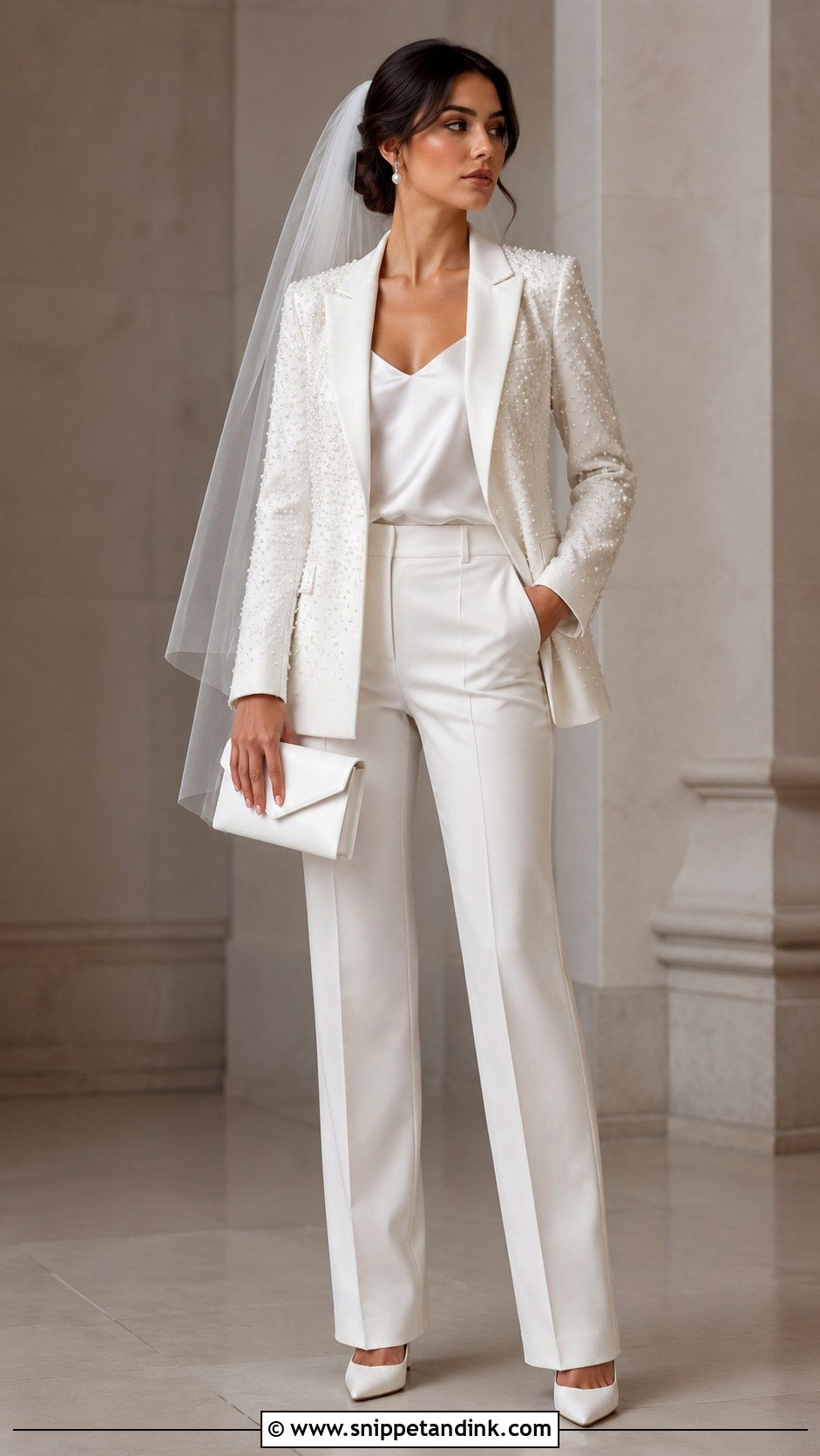 Pearl Embellished Wedding Dress Pantsuit - Snippet and Ink - 20 Wedding Dress Pantsuit Ideas