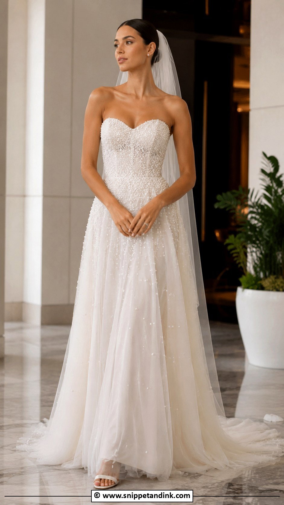Pearl Embellished Wedding Gown - Snippet and Ink - 35 Wedding Gown Ideas